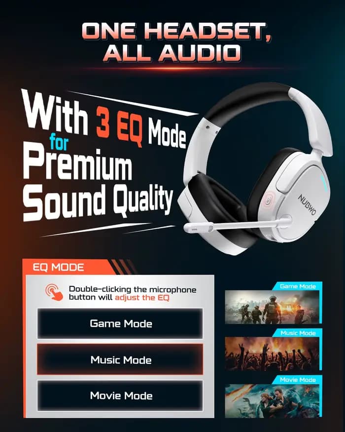 NUBWO HG04 casque de jeu sans fil pour PS5, PS4 double 2.4G et Bluetooth EQ profond Audio suppression du bruit micro pliable léger