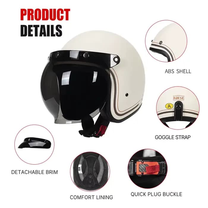 Casque Open Face 3/4 Jet avec visière à bulles