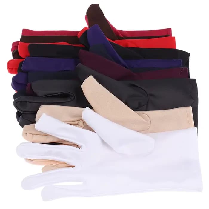 Fille dame Satin doigt court poignet gants lisse soirée formelle bal Costume Stretch gants rouge blanc gant