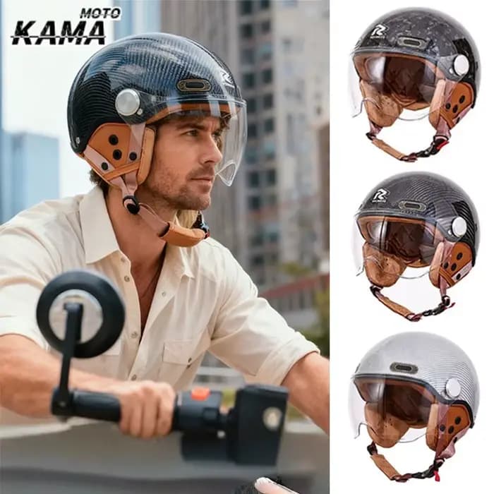 Certification DOT rétro visage ouvert demi Casque Moto Vintage casques en Fiber de carbone