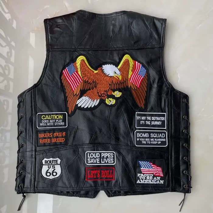 Blouson de Moto en Cuir Brodé pour Homme