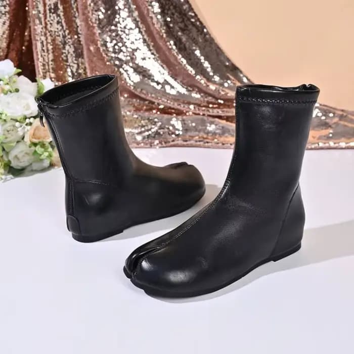 Bottes Tabi en cuir de marque de luxe pour femmes, bottines à semelle plate et ronde, chaussures à bout fendu, mode automne-hiver