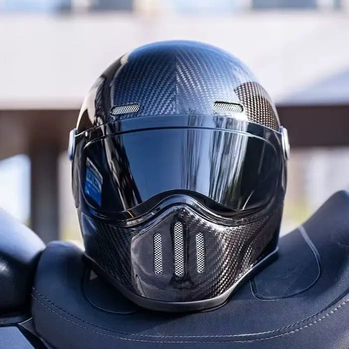 C-Ridng Casque de moto intégral en fibre de carbone véritable certifié DOT avec lentille amovible foncée