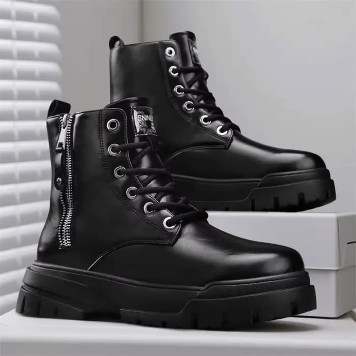 Bottes de travail de moto à semelles épaisses et coupe haute pour hommes en automne et en hiver