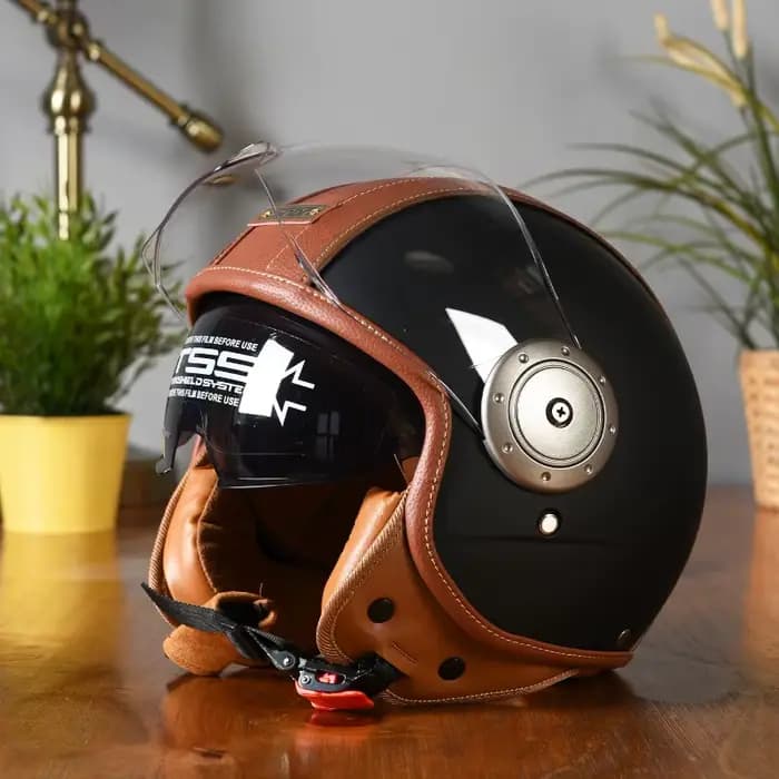 Demi-casque de moto rétro en cuir certifié 3C pour hommes et femmes