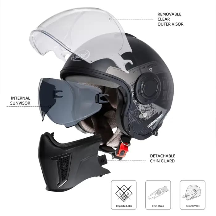 Casque 3/4 convertible intégral avec double visière