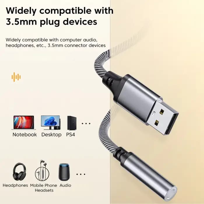 Adaptateur audio USB vers prise jack 3.5mm, câble audio USB A vers prise audio 3.5mm, convertisseur de casque pour PC portable
