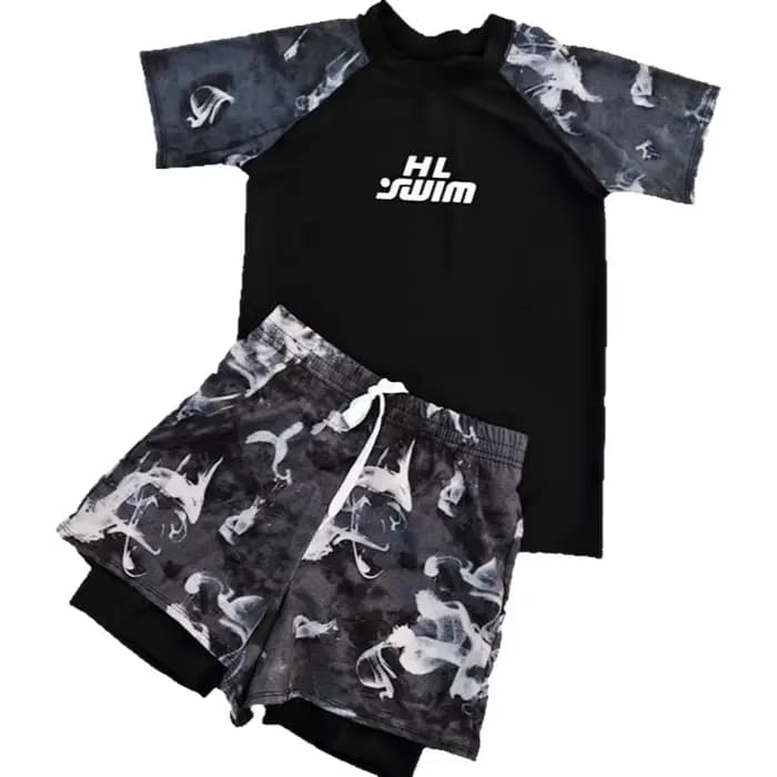 Ensemble de maillot de bain pour hommes, haut et bas à séchage rapide, maillot de bain deux pièces pour garçons, motif floral, tissu en polyester