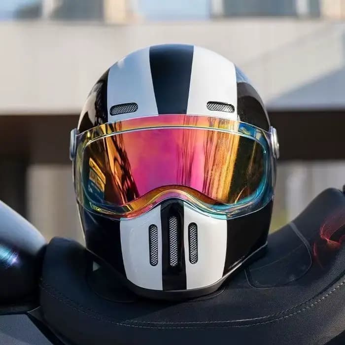 C-Ridng Casque de moto intégral en fibre de carbone véritable certifié DOT avec lentille amovible foncée