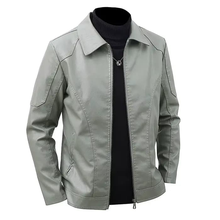 Blouson en cuir à revers pour homme