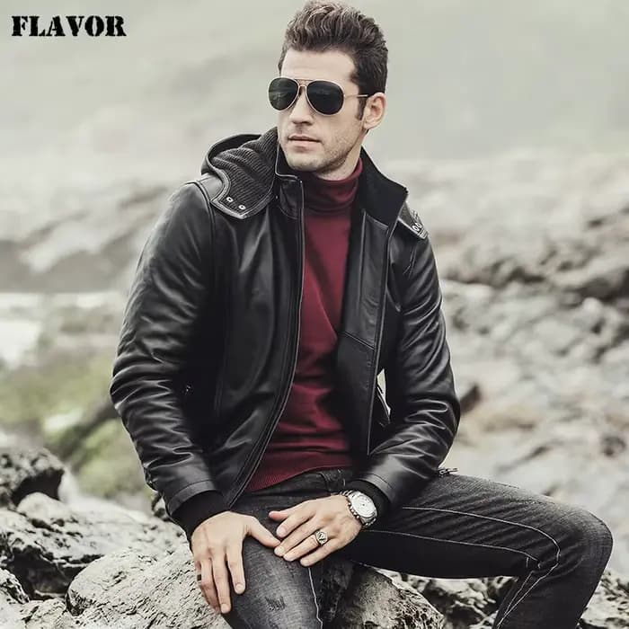 Veste en cuir d'agneau véritable pour homme FLAVOR