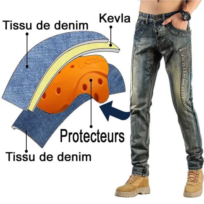 Jean moto en Kevlar pour homme, renforcé de fibres d'aramide, pantalon de protection anti-choc, équipement de sécurité rétro pour les trajets urbains 036