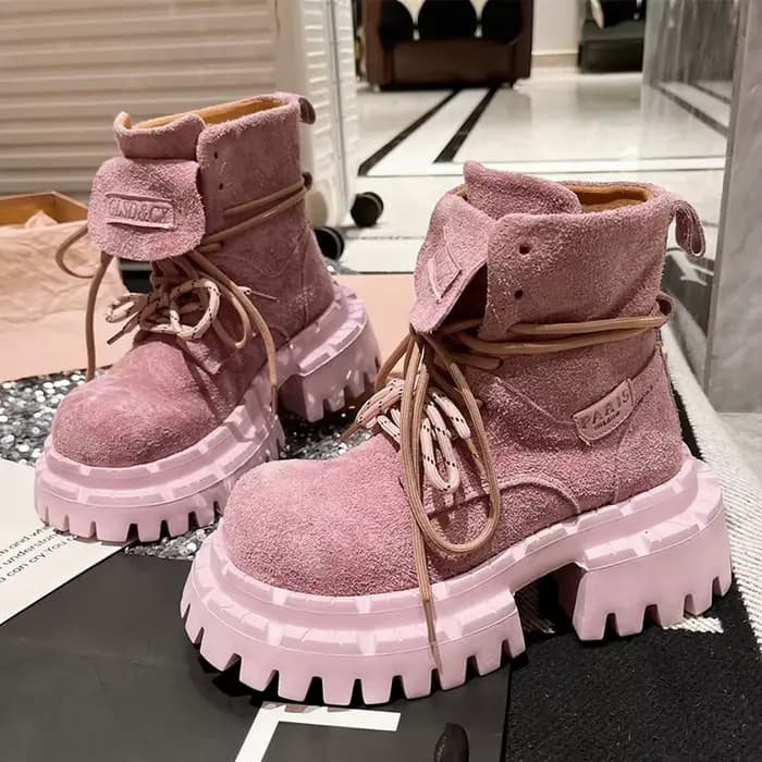 Femmes Punk plate-forme bottes chaussures décontractées de haute qualité en plein air fond épais