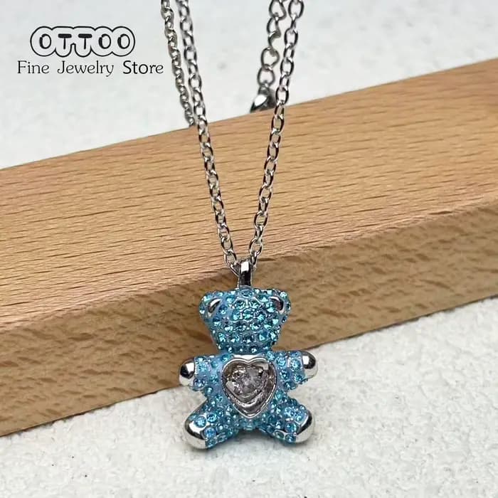 Nouvel Ensemble de Bijoux Tendance 2026 pour Femme, Breloques Ours Bleu Cristal Scintillant, Accessoires de Fête, Cadeaux Romantiques