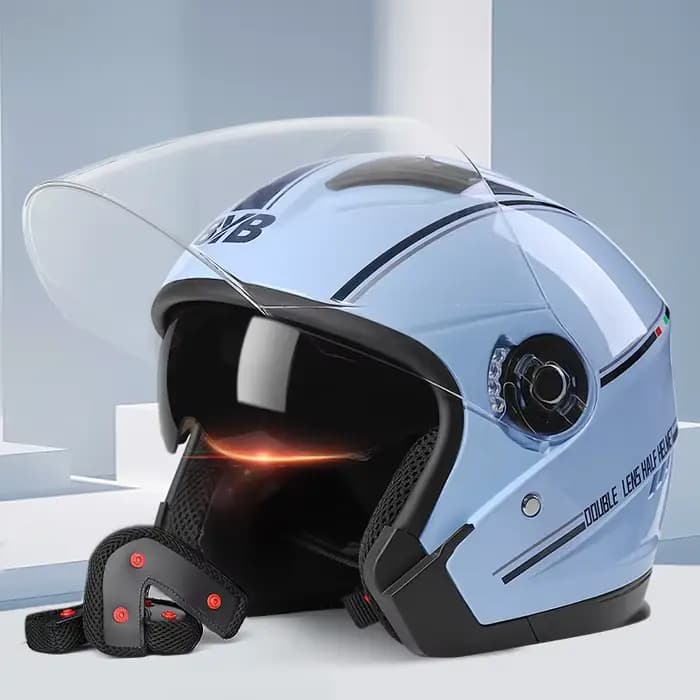 Casque de moto électrique quatre saisons à double visière anti-buée
