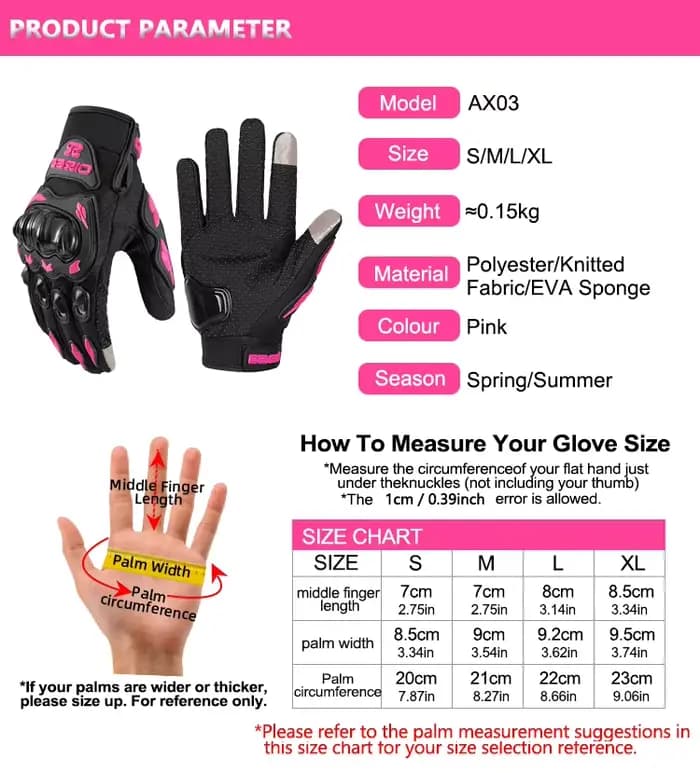 Gants de Moto rose noir pour femmes