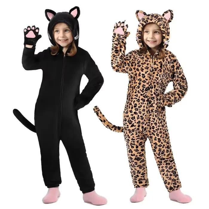 Combinaisons pour animaux Léopard Chat Costume de scène pour animaux Enfants Halloween Carnaval Fête Costume Pyjama à capuche