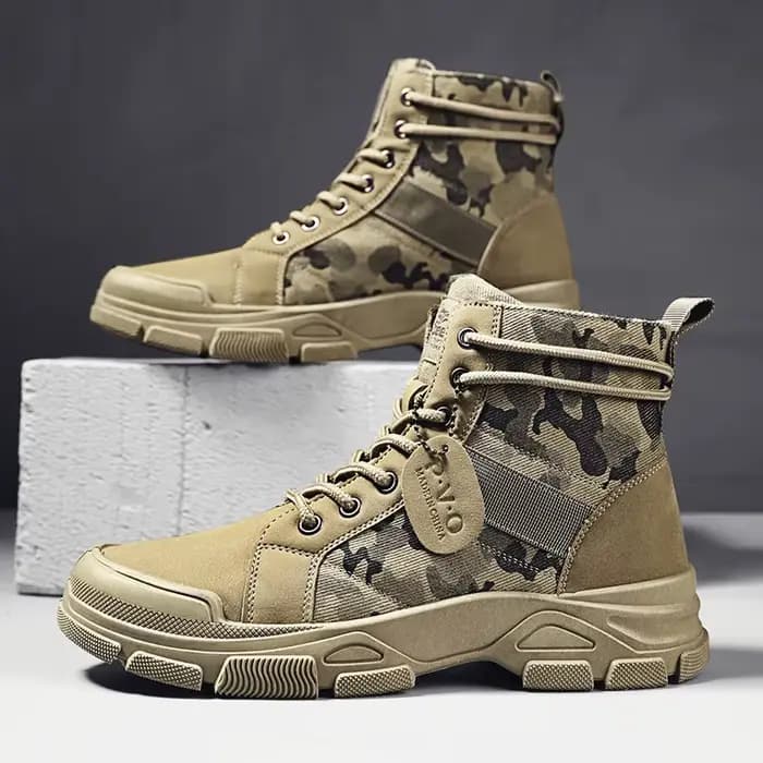 Bottes de combat mi-hautes à lacets pour hommes