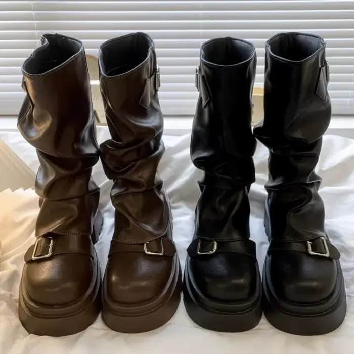 Bottines de motard à plateforme avec boucle de ceinture pour femmes