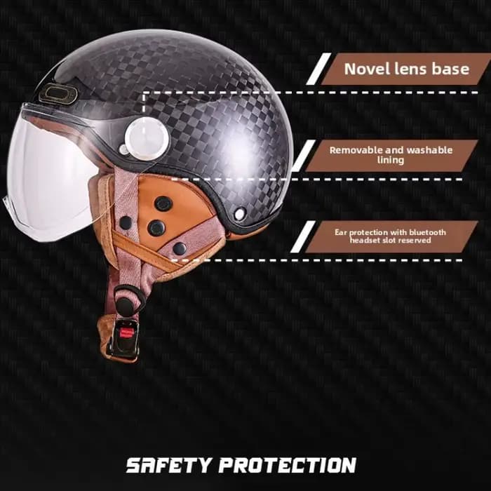 Certification DOT rétro visage ouvert demi Casque Moto Vintage casques en Fiber de carbone