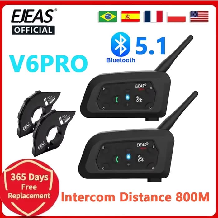EJEAS V6 PRO + casque de moto Interphone Bluetooth