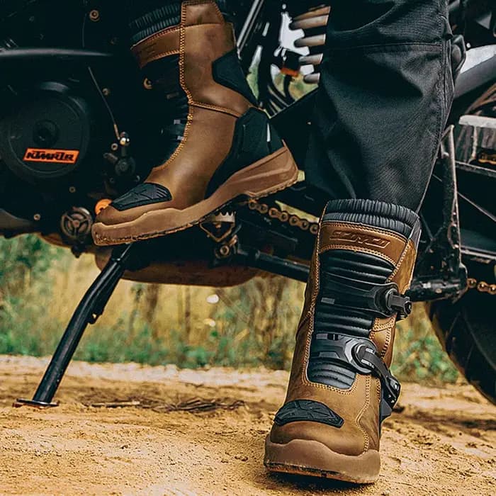 Bottes de moto en cuir de vachette rétro