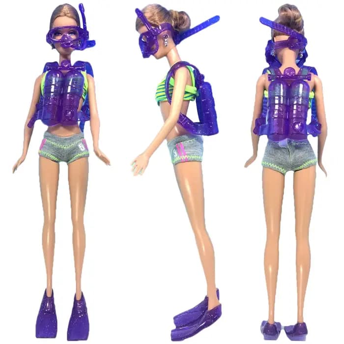 1 ensemble d'accessoires pour poupées de 11.5 pouces, pour poupées de 29 à 32CM, équipement de plongée violet, réservoir d'oxygène en plastique, lunettes de natation, pieds 1/6, cadeau