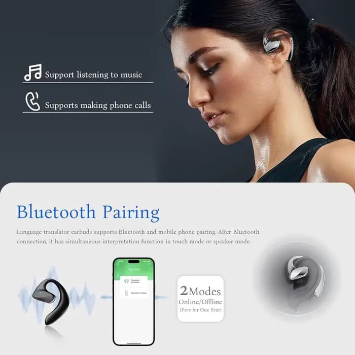 Écouteurs Traducteurs Bluetooth M8, Casque Bluetooth qui prend en charge la traduction en 144 langues, Traduction en ligne