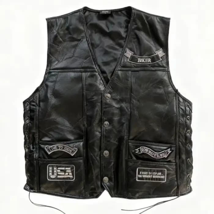Veste de moto vintage pour homme en cuir véritable