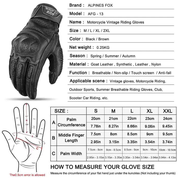 Gants de moto vintage en cuir véritable