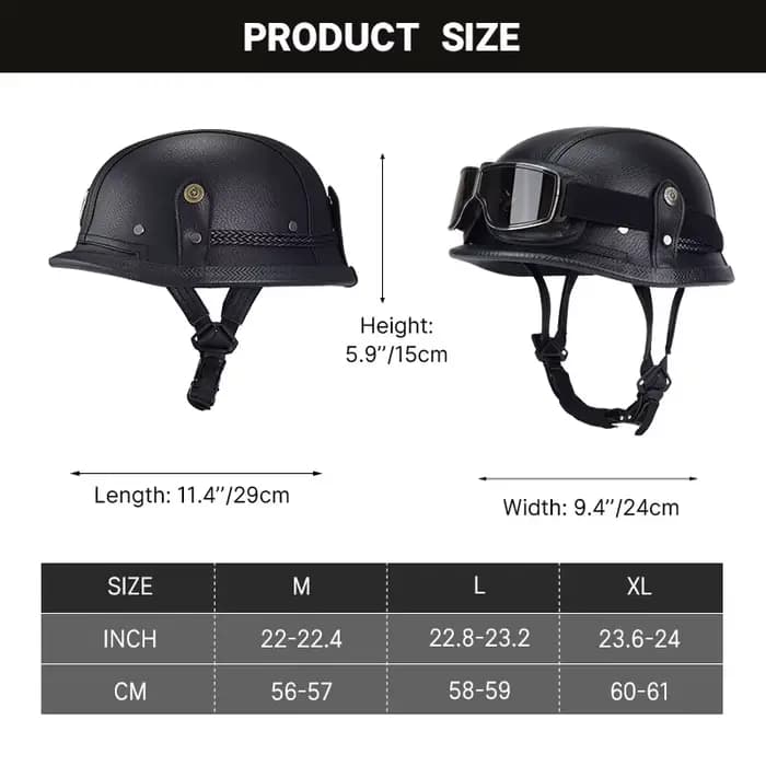 Casque de moto demi-casque allemand classique à visage ouvert Style rétro pour Cruiser Chopper certifié DOT léger Durable