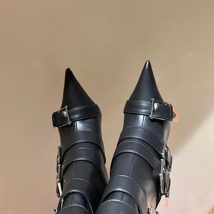 Bottes de moto mi-mollet avec structure en métal pour femmes