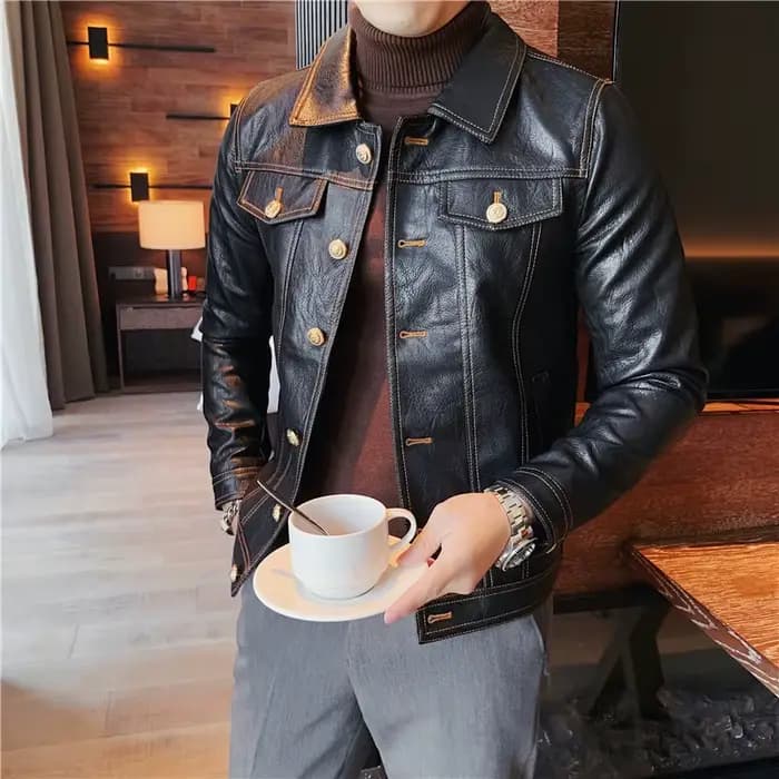 Nouvelle veste de pilote de moto en cuir marque de mode hommes concepteur Punk vent simple boutonnage nouveau noir doux col lapal vêtements d'extérieur