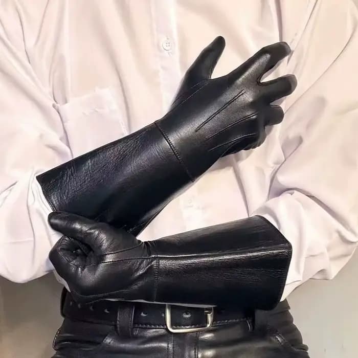 Gants longs de luxe en cuir véritable pour hommes