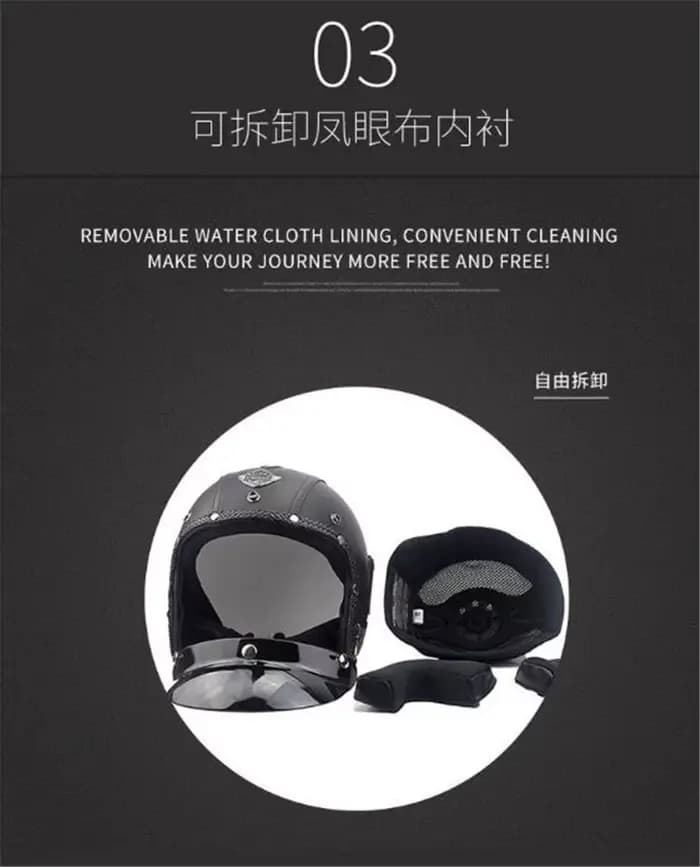 Casque de moto en cuir PU avec visage ouvert