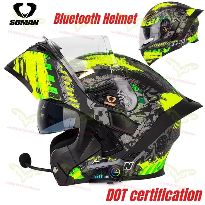 Casque de moto SOMAN Flip Up intégral à double visière homologué DOT avec Bluetooth casco