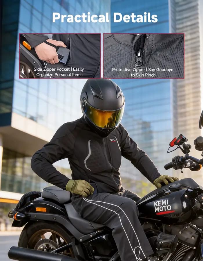 Blouson de protection respirant en maille avec 7 protections CE pour hommes et femmes