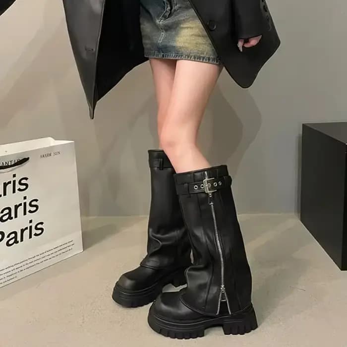Bottes de motard à plateforme longue pour femmes