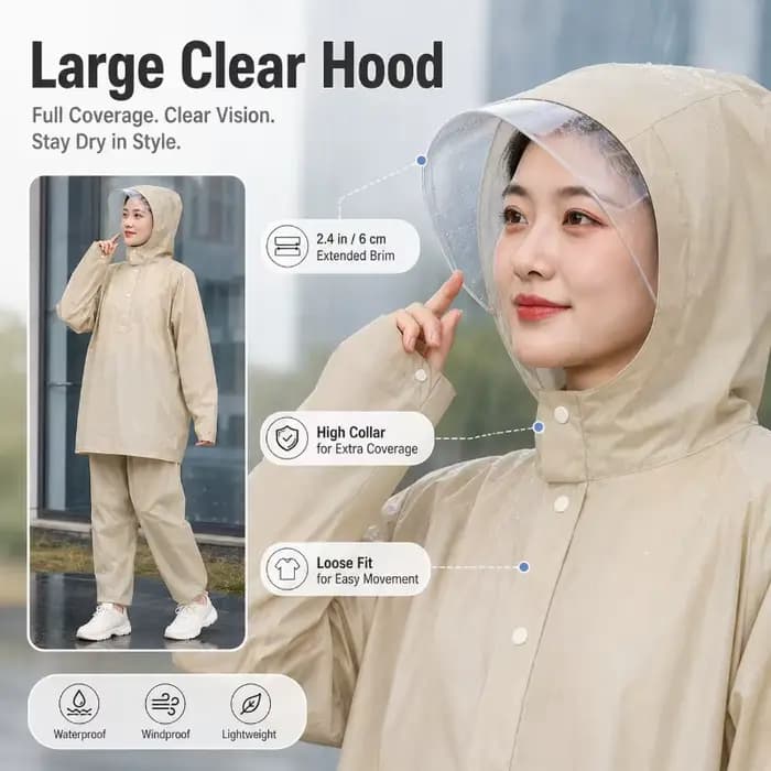 Combinaison de pluie imperméable pour femme – Ensemble deux pièces coupe ample (veste et pantalon)