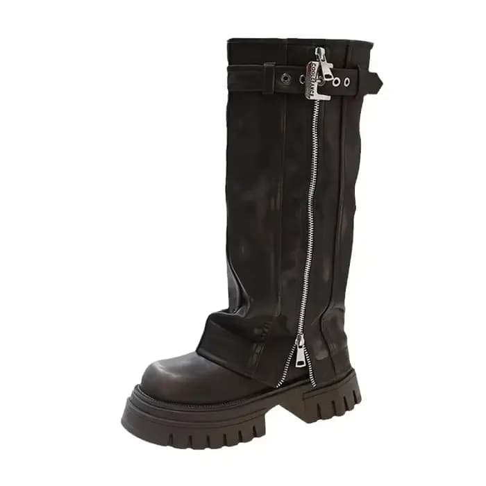 Bottes de motard à plateforme longue pour femmes