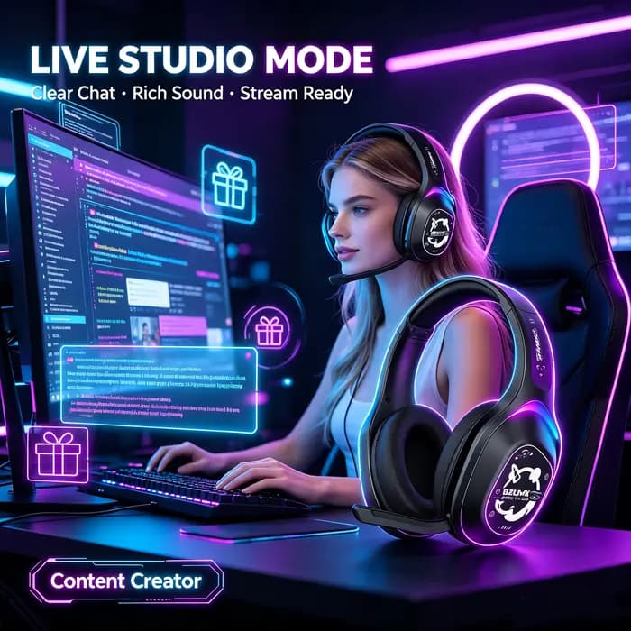 Casque de jeu filaire Bzumk avec éclairage RGB élégant, utilisation multi-scénarios, adapté au jeu et au bureau