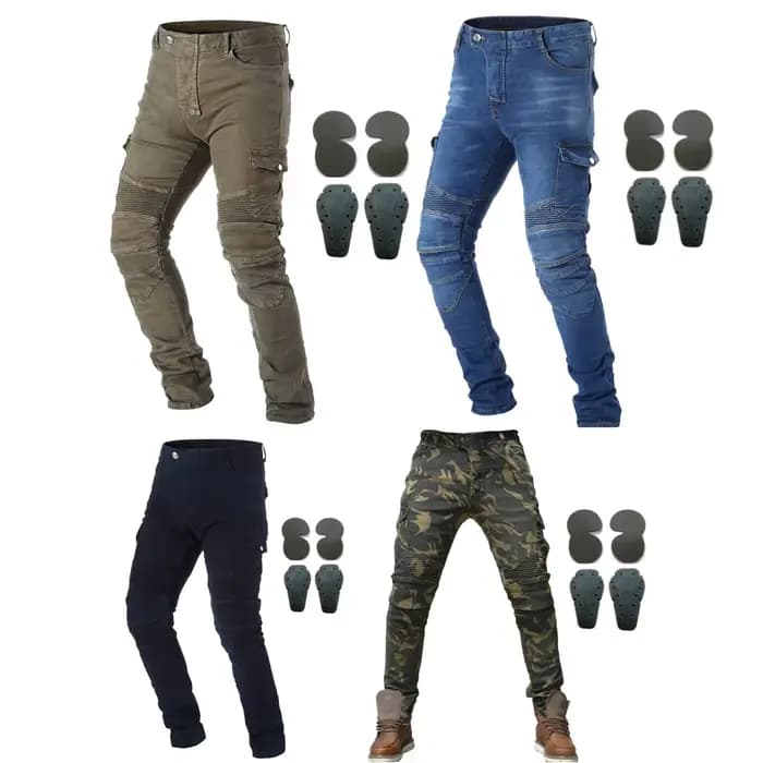 Jean de moto avec 4 protections articulées pour genoux et hanches