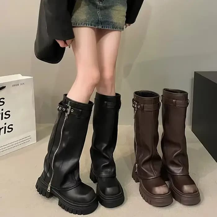 Bottes de motard à plateforme longue pour femmes