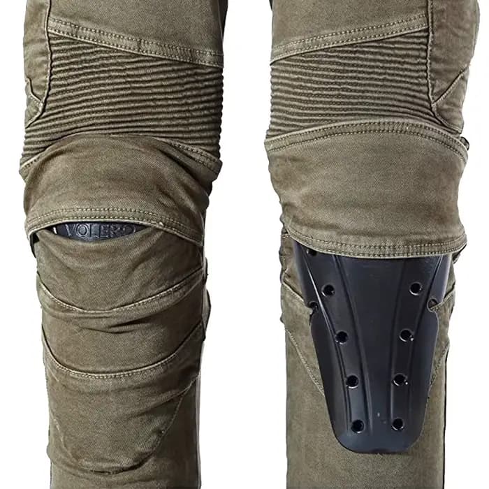 Jean de moto avec 4 protections articulées pour genoux et hanches