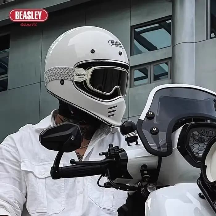 BEASLEY rétro casque complet moto autoroute croisière classiques café Racer Cascos ECE Vintage lunettes s-xxxl noir blanc casques