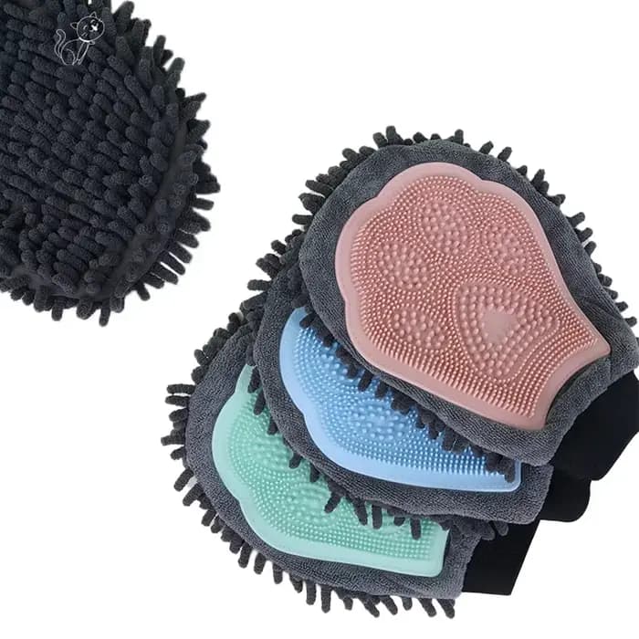 1PC Gants de toilettage pour animaux de compagnie, gants double face pour le nettoyage et le massage, lavage et bain des chiens, absorption rapide de l'eau, gants pour enlever les poils