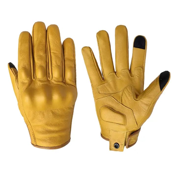 Gants de moto jaunes en cuir de chèvre pour homme