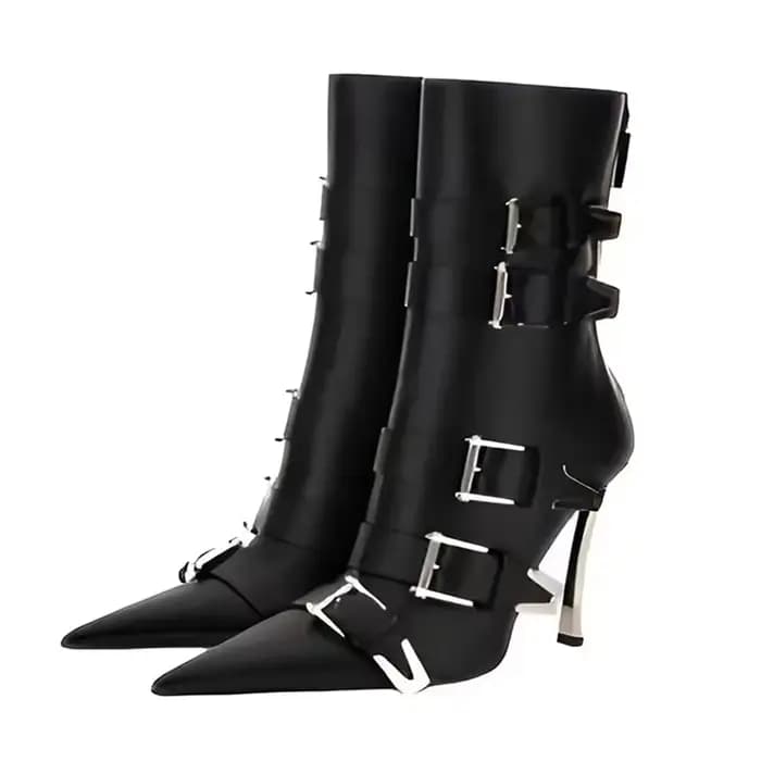 Bottes de moto mi-mollet avec structure en métal pour femmes