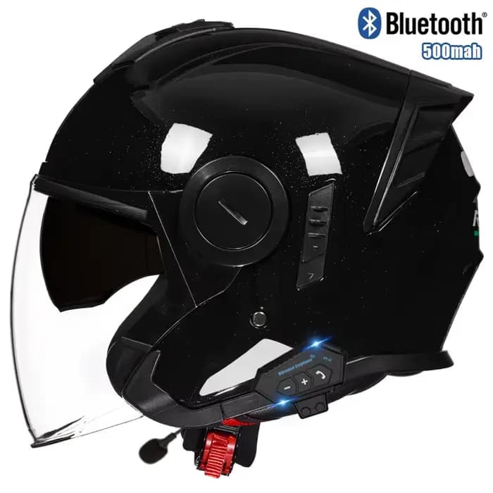 Casque de moto 3/4 avec double visière et casque Bluetooth intégré