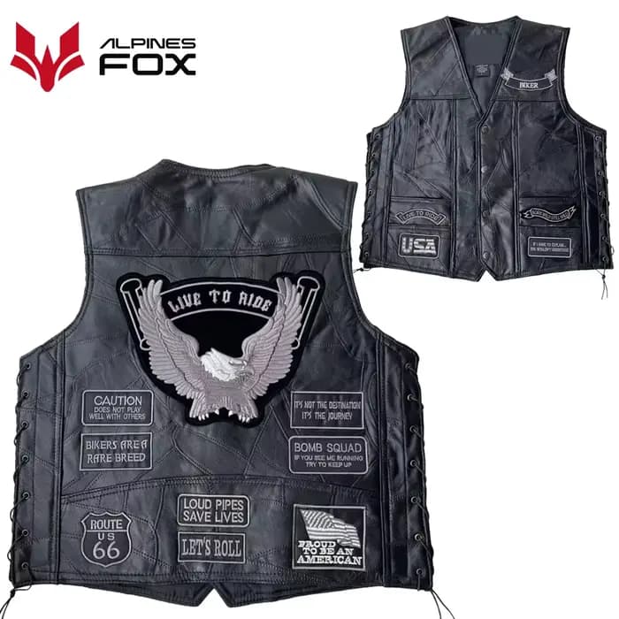 Blouson de Moto en Cuir Brodé pour Homme